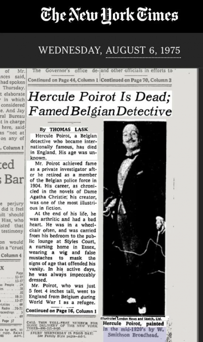 50 lat od śmierci Herkulesa Poirota: Fikcyjny detektyw, który zasłużył na prawdziwy nekrolog w "The New York Times"