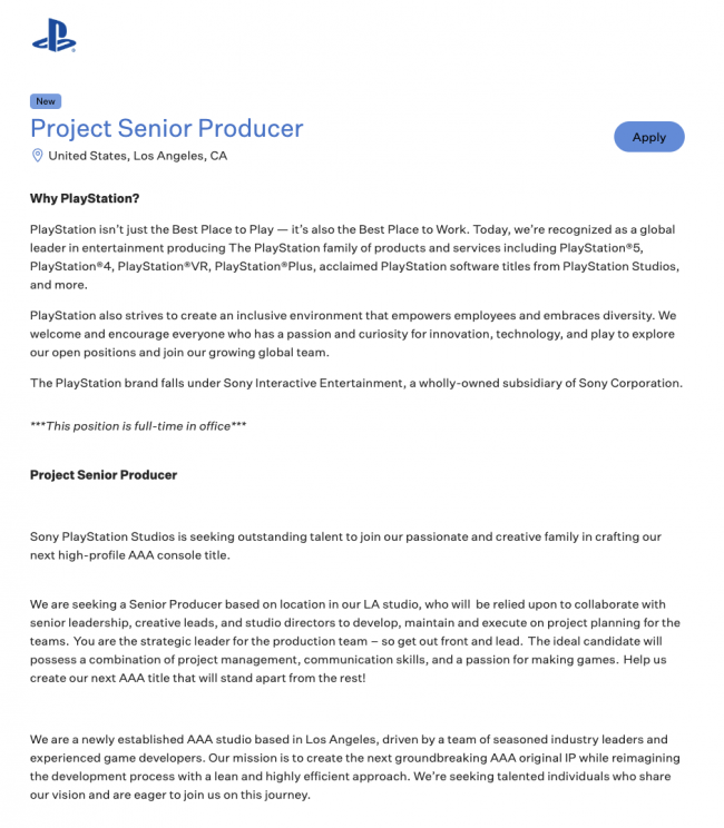 PlayStation uruchamia nowe studio w Los Angeles, w którym powstanie duża gra AAA